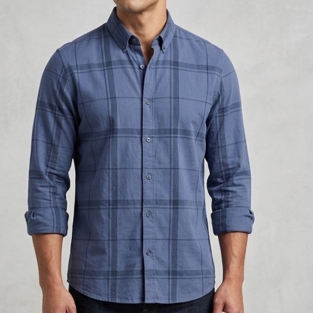 Calvin Klein Mens Blue Plaid Long Sleeve Button Down Cotton Shirt Size M